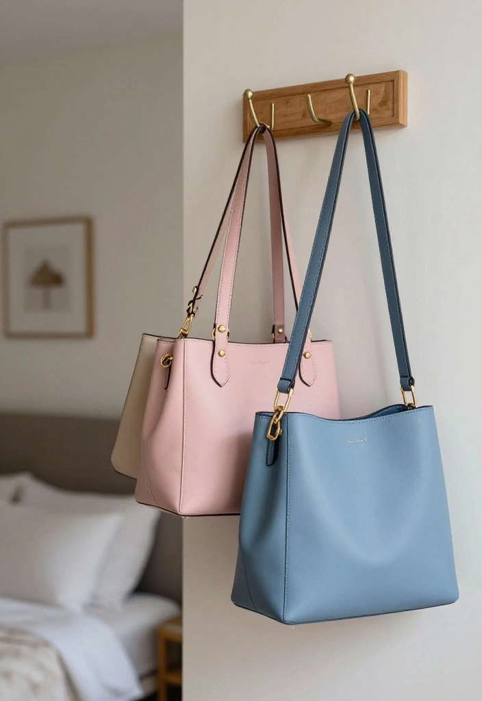 10 Bedroom Bag Display Ideas for Stylish Storage 1. Wall Mounted Bag Hooks 0