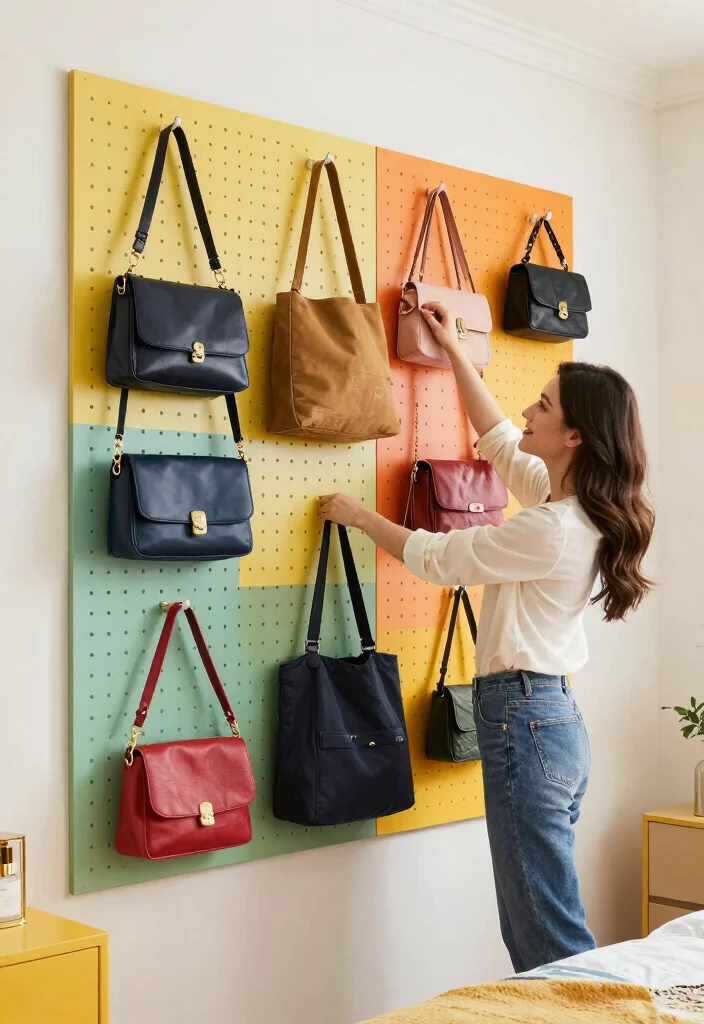 10 Bedroom Bag Display Ideas for Stylish Storage 6. Pegboard Displays for Versatility 0