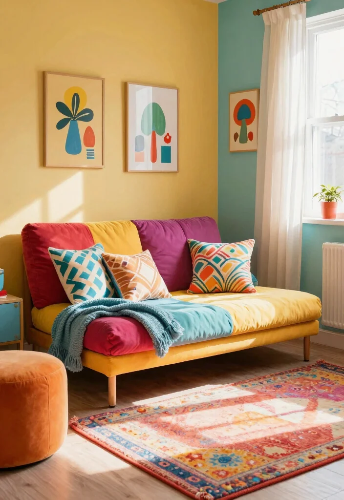 10 Futon Bedroom Ideas for Flexible Small Spaces 3. Vibrant Color Pop 0