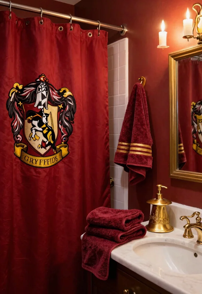 10 Harry Potter Bathroom Ideas with Magical Details 1. Gryffindor Glory 0
