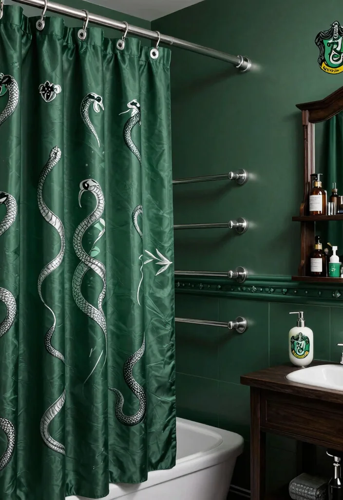 10 Harry Potter Bathroom Ideas with Magical Details 2. Slytherin Elegance 0