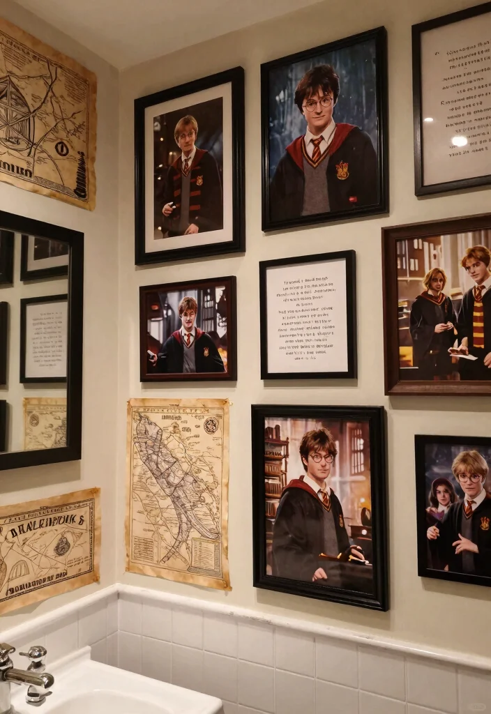 10 Harry Potter Bathroom Ideas with Magical Details 9. Wizarding World Wall Art 0