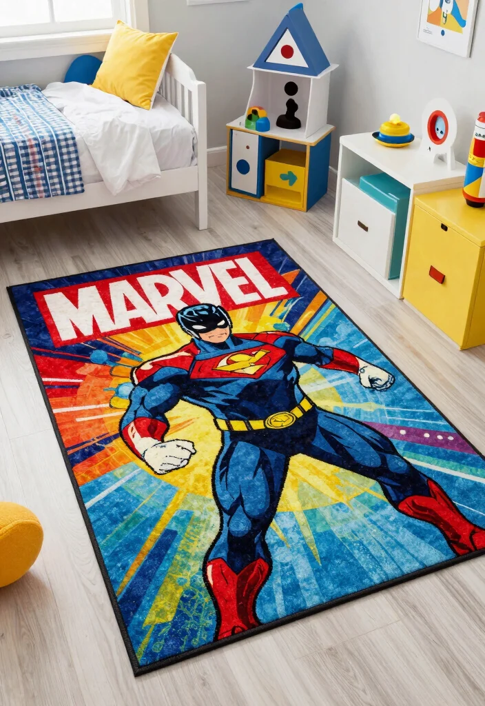 10 Marvel Bedroom Ideas for Superhero Fans 8. Themed Rugs 0