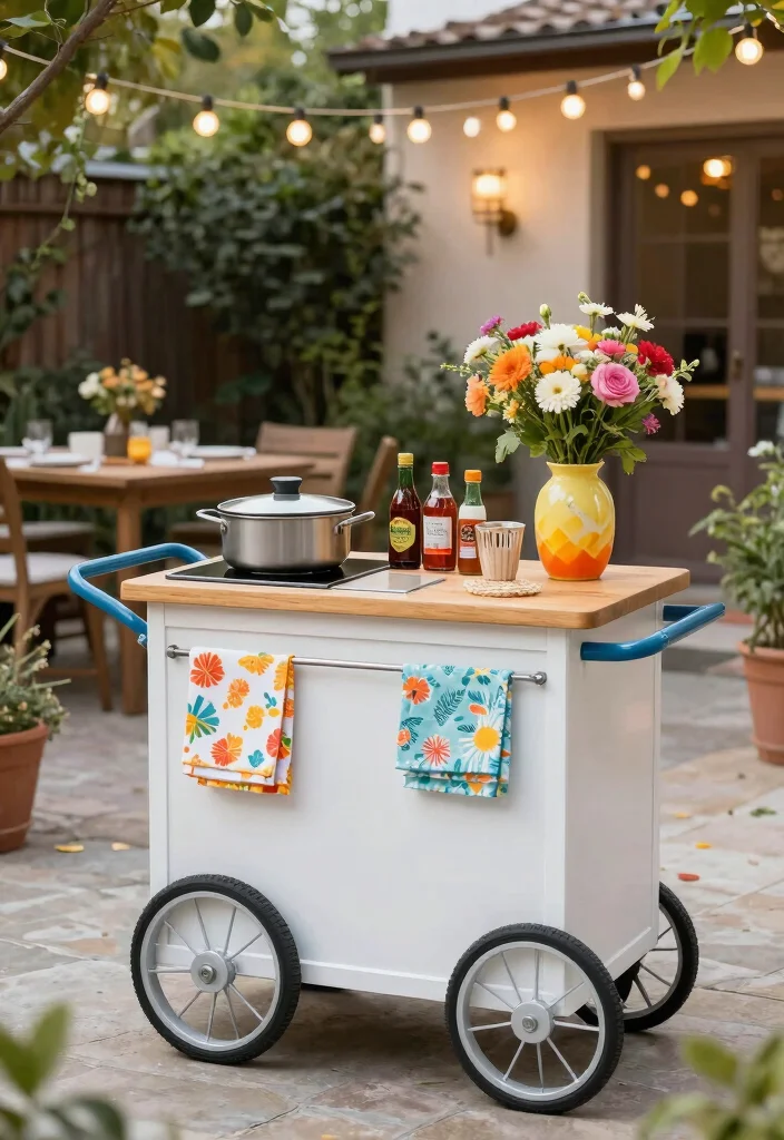 10 Small Outside Kitchen Ideas for Compact Yards 2. Multi Functional Outdoor Cart 0