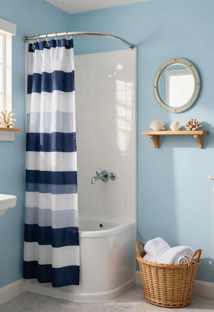 10 Small Pool Bathroom Ideas for Easy Clean Summer Style 1. Nautical Theme with Coastal Colors 0