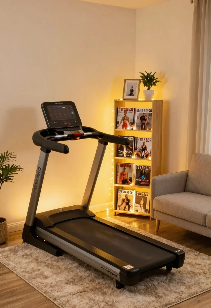 10 Treadmill in Living Room Ideas for Home Fitness 3. Cozy Nook for Running 0