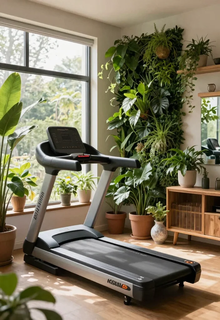 10 Treadmill in Living Room Ideas for Home Fitness 7. Use Natural Elements 0