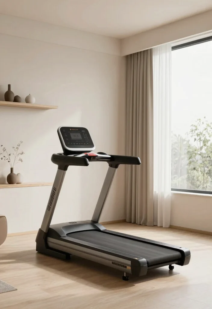 10 Treadmill in Living Room Ideas for Home Fitness 8. Minimalist Aesthetic 0