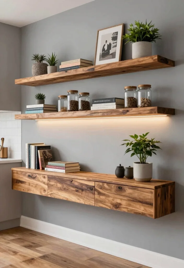 12 Apartment Kitchen Decorating Ideas That Save Space 2. Floating Shelves 0