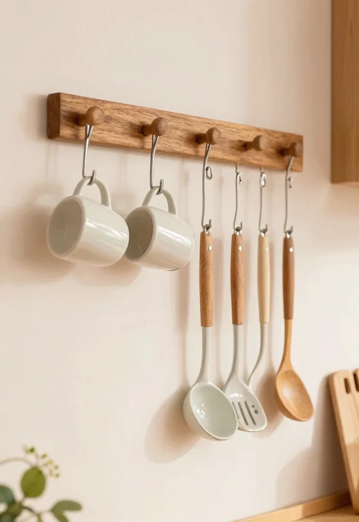 12 Apartment Kitchen Decorating Ideas That Save Space 9. Wall Mounted Hooks and Racks 0