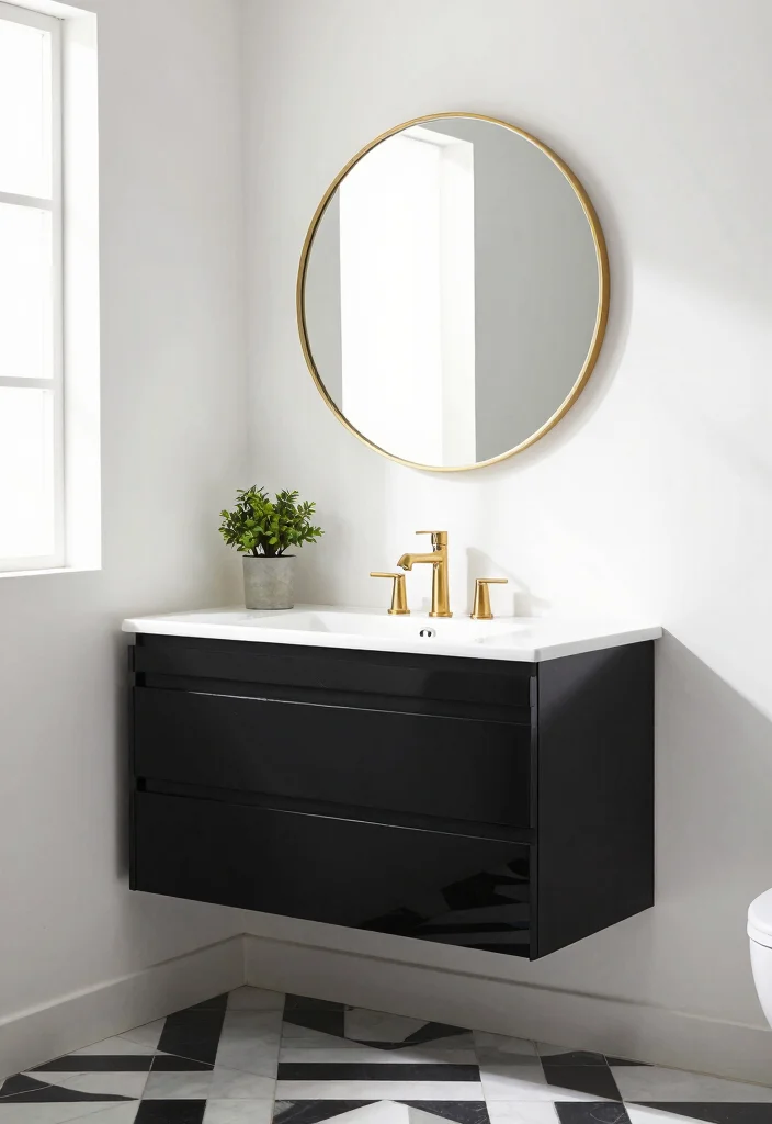 12 Bathroom Ideas with Dark Cabinets for Bold Contrast 1. Black and White Elegance 0