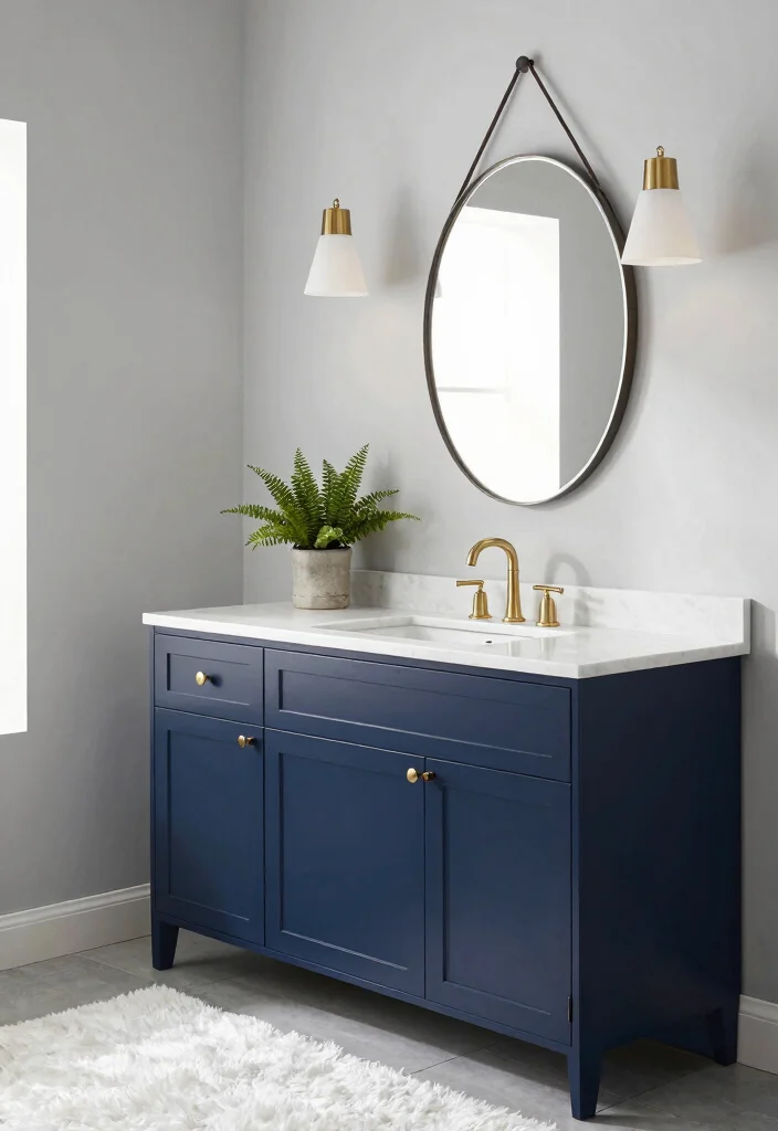 12 Bathroom Ideas with Dark Cabinets for Bold Contrast 2. Navy Blue Serenity 0