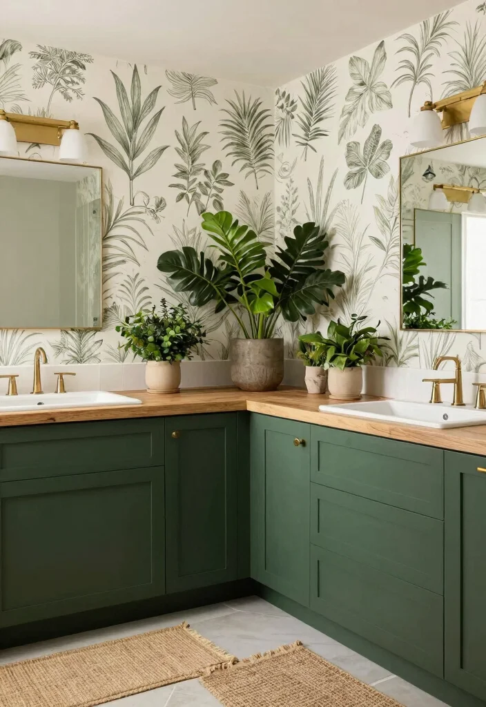 12 Bathroom Ideas with Dark Cabinets for Bold Contrast 5. Earthy Green Accents 0