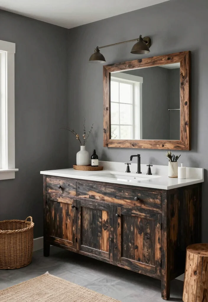 12 Bathroom Ideas with Dark Cabinets for Bold Contrast 6. Rustic Modern Fusion 0