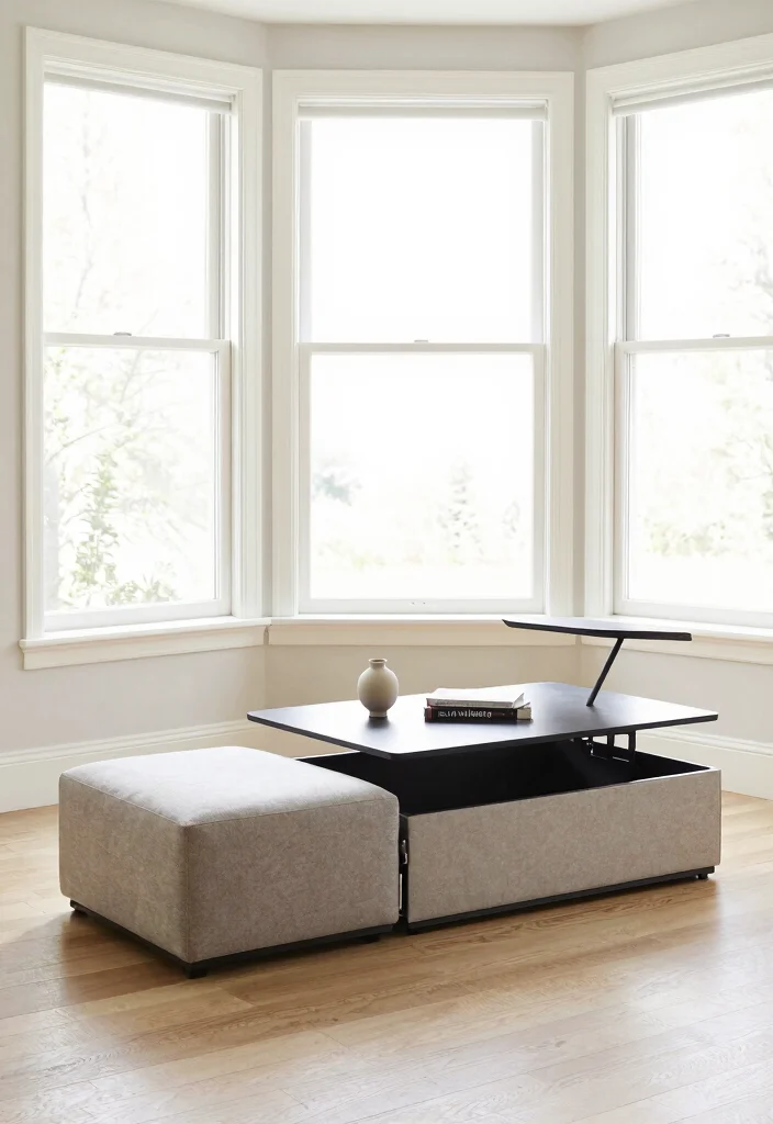 12 Bay Window Living Room Decorating Ideas with Light 8. Multi Functional Furniture 0