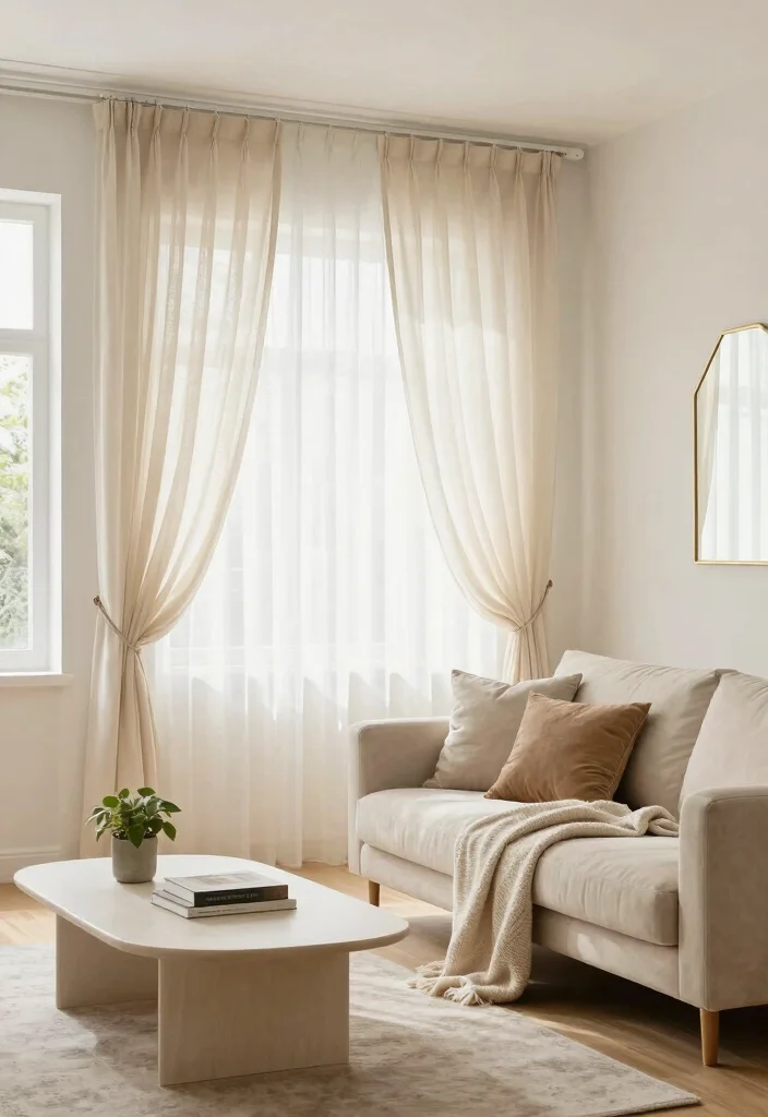 12 Beige Curtain Living Room Ideas for Soft Neutrals 1 12 Beige Curtain Living Room Ideas for Soft Neutrals 1. Airy Elegance with Sheer Beige Curtains 0