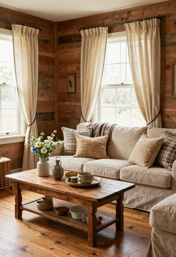 12 Beige Curtain Living Room Ideas for Soft Neutrals 25 12 Beige Curtain Living Room Ideas for Soft Neutrals 5. Rustic Vibes with Natural Fiber Beige Curtains 0