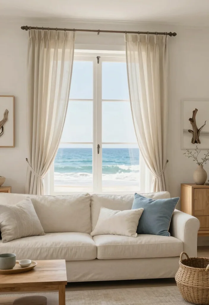 12 Beige Curtain Living Room Ideas for Soft Neutrals 47 12 Beige Curtain Living Room Ideas for Soft Neutrals 7. Coastal Calm with Light Beige Curtains 0
