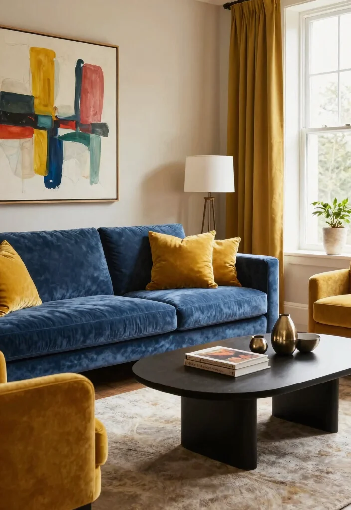 12 Blue Velvet Sofa Living Room Ideas for a Luxe Feel 1. Embrace Bold Contrasts 0