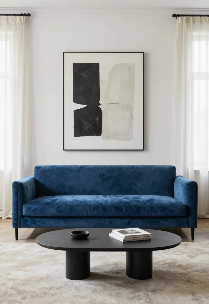 12 Blue Velvet Sofa Living Room Ideas for a Luxe Feel 10. Minimalist Approach 0