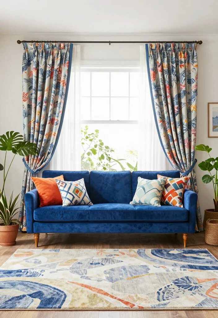 12 Blue Velvet Sofa Living Room Ideas for a Luxe Feel 4. Play with Patterns 0
