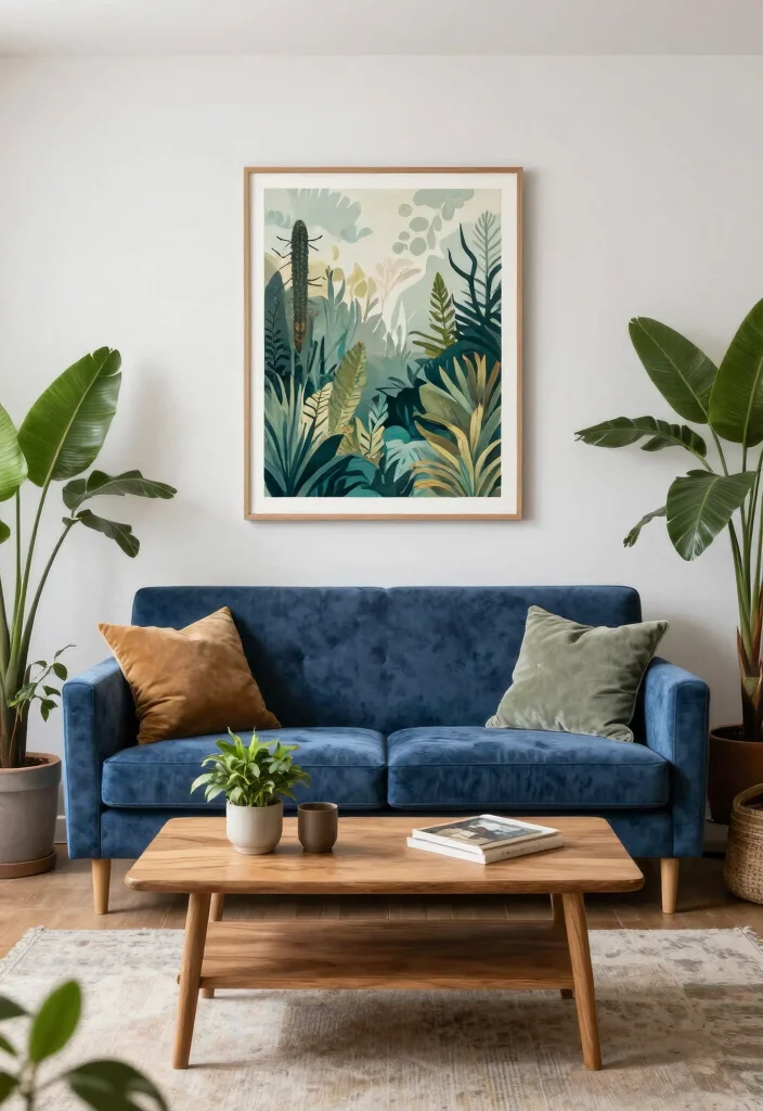 12 Blue Velvet Sofa Living Room Ideas for a Luxe Feel 6. Blend with Nature 0