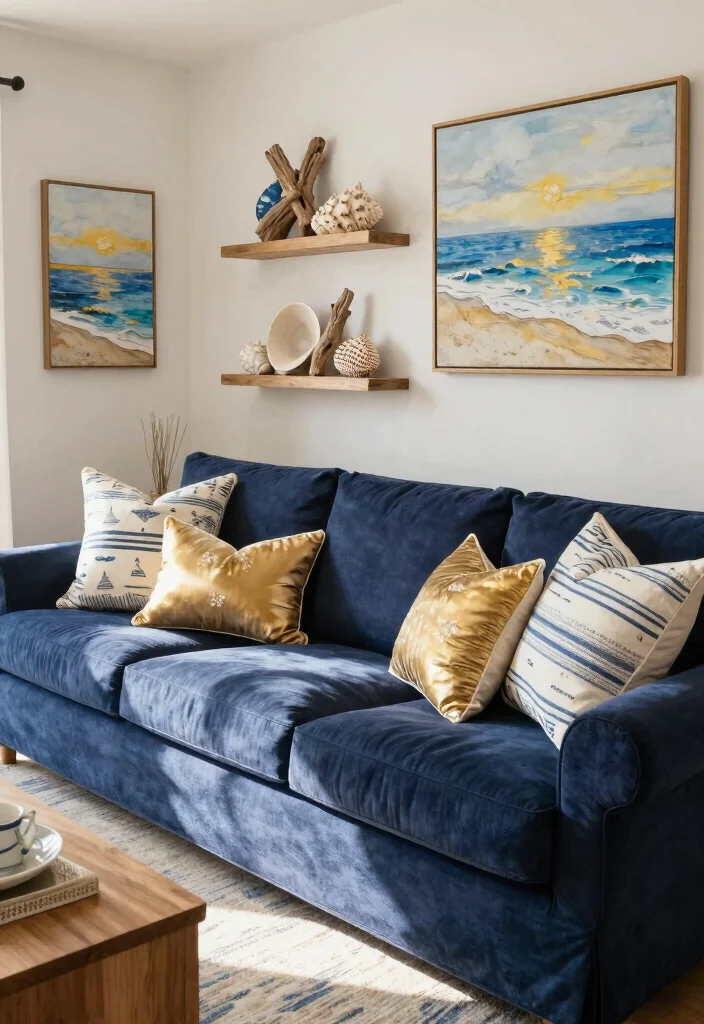12 Blue and Gold Living Room Ideas with Luxe Contrast 40 12 Blue and Gold Living Room Ideas with Luxe Contrast 10. Coastal Accents in Blue and Gold 0