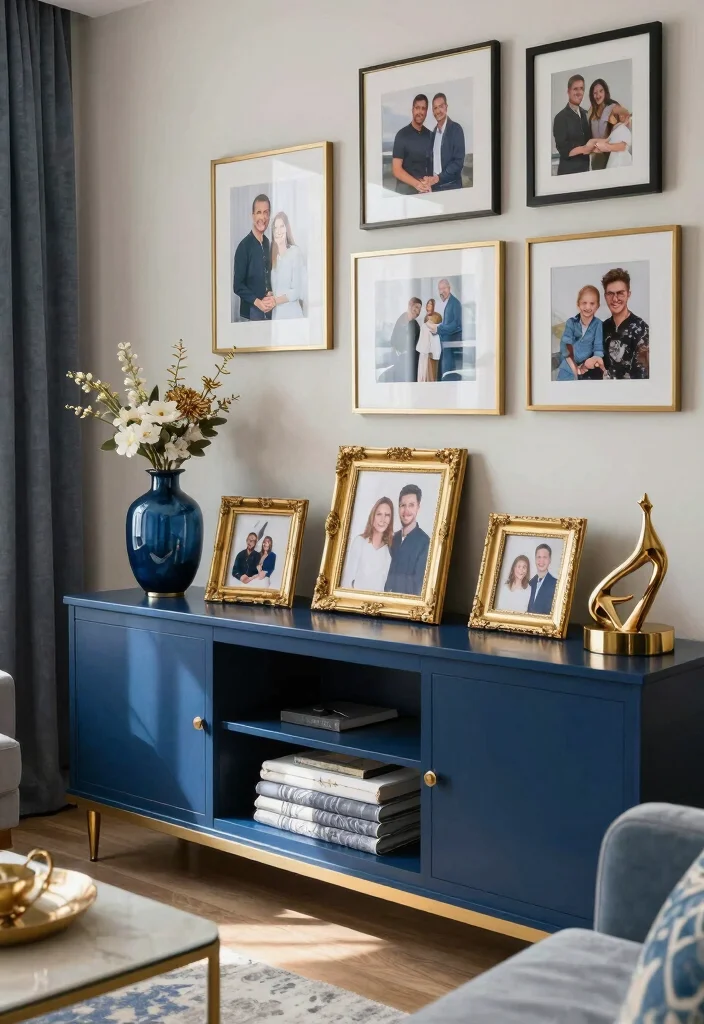 12 Blue and Gold Living Room Ideas with Luxe Contrast 51 12 Blue and Gold Living Room Ideas with Luxe Contrast 11. Personalized Touches in Blue and Gold 0