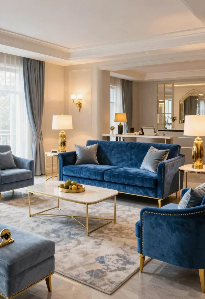 12 Blue and Gold Living Room Ideas with Luxe Contrast 24 12 Blue and Gold Living Room Ideas with Luxe Contrast 4. Gold Accented Furniture 0