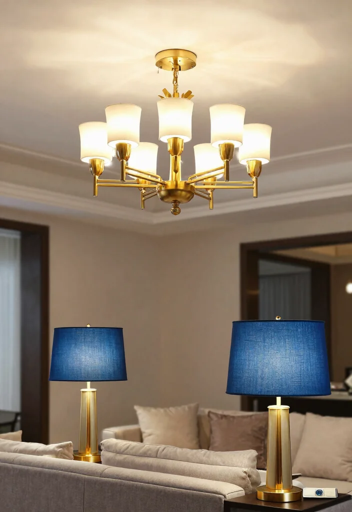 12 Blue and Gold Living Room Ideas with Luxe Contrast 27 12 Blue and Gold Living Room Ideas with Luxe Contrast 7. Luxurious Lighting Fixtures 0