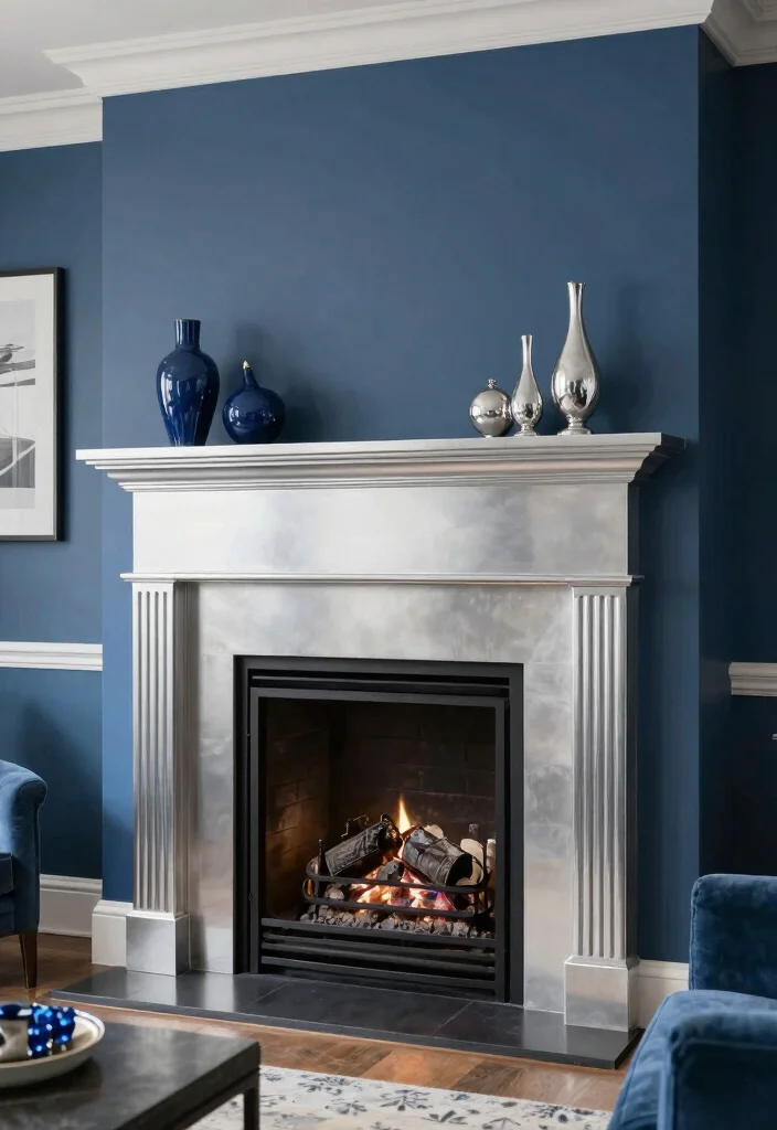 12 Blue and Silver Living Room Ideas with Cool Elegance 11. Cozy Fireplaces 0