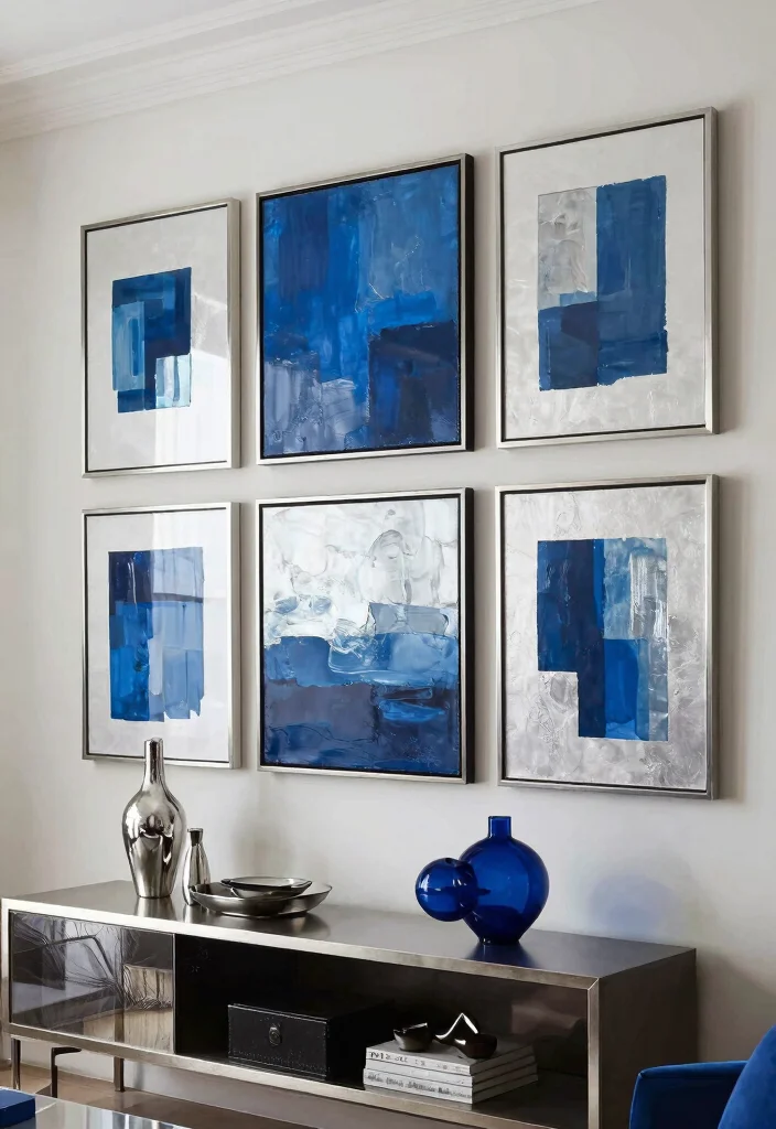 12 Blue and Silver Living Room Ideas with Cool Elegance 4. Statement Wall Art 0
