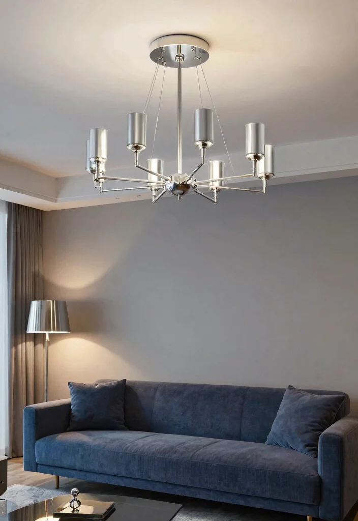 12 Blue and Silver Living Room Ideas with Cool Elegance 5. Chic Lighting Fixtures 0
