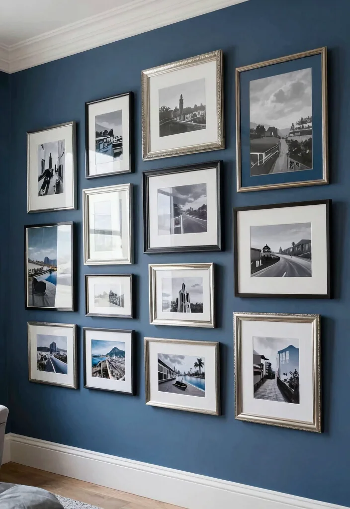 12 Blue and Silver Living Room Ideas with Cool Elegance 8. Blue and Silver Gallery Wall 0