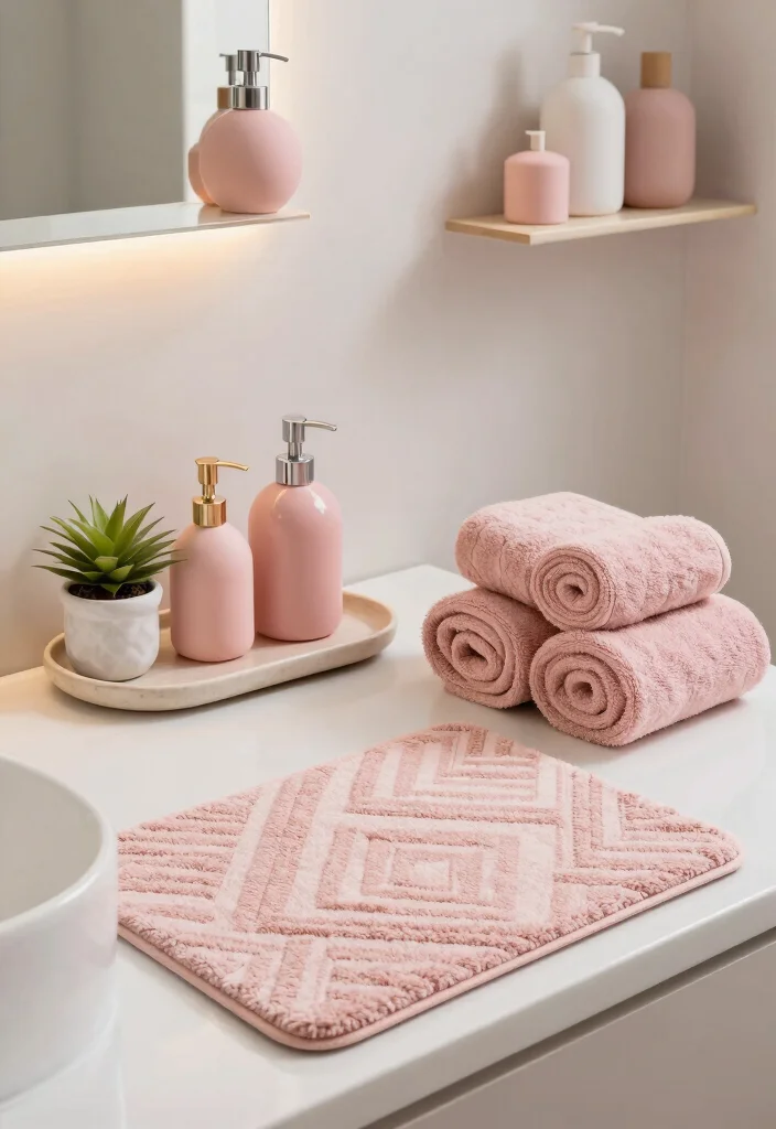 12 Blush Bathroom Ideas for a Soft Modern Look 2. Blush Accented Accessories 0
