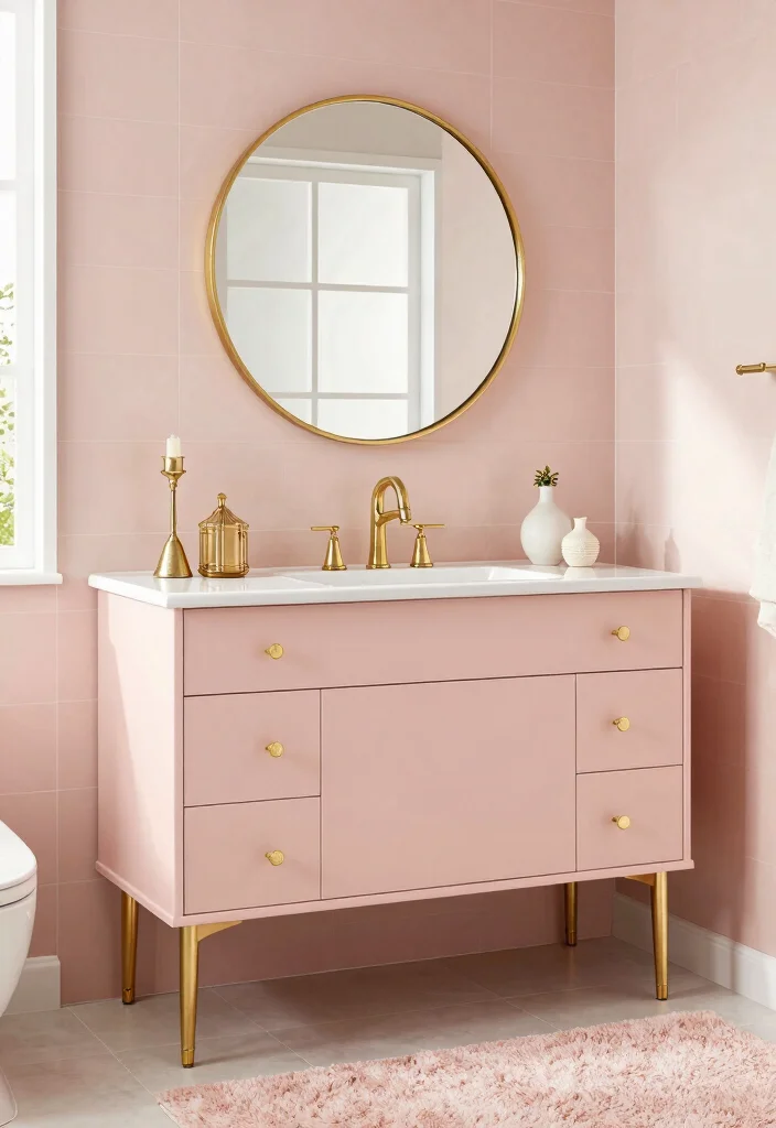 12 Blush Bathroom Ideas for a Soft Modern Look 3. Blush and Gold Combination 0
