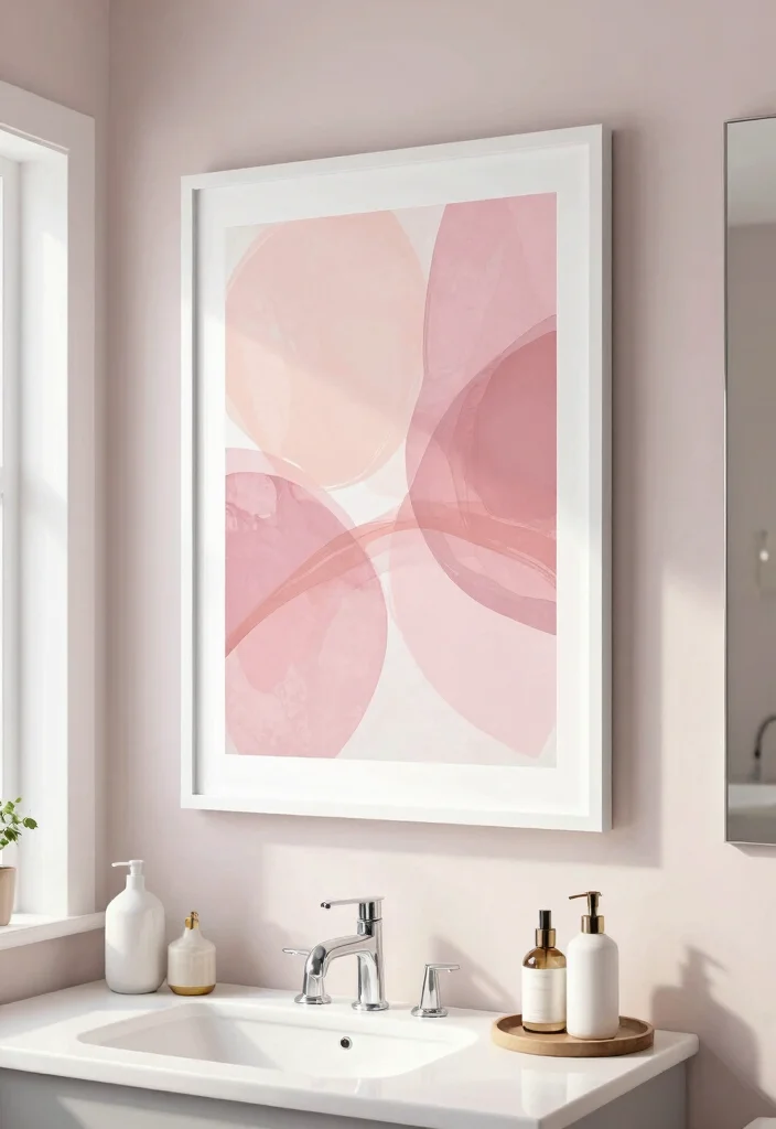 12 Blush Bathroom Ideas for a Soft Modern Look 4. Blush Artwork 0
