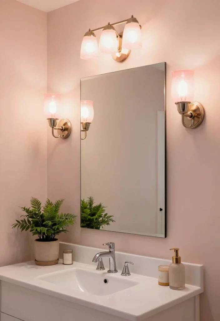 12 Blush Bathroom Ideas for a Soft Modern Look 5. Blush Lighting Fixtures 0