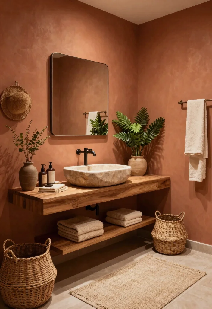 12 Boho Bathroom Ideas with Warm Texture and Personality 1. Earthy Tones and Textures 0