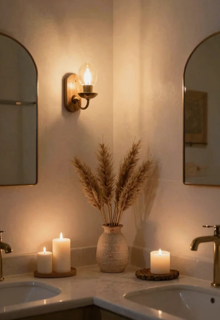 12 Boho Bathroom Ideas with Warm Texture and Personality 12. Soft Lighting 0