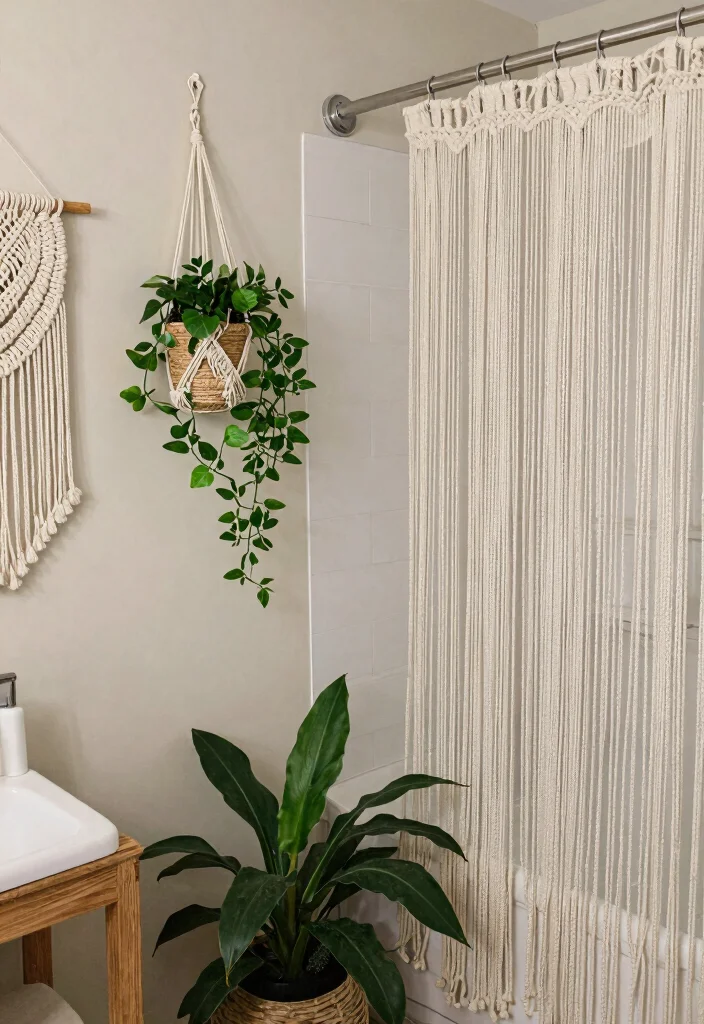 12 Boho Bathroom Ideas with Warm Texture and Personality 2. Macram Magic 0
