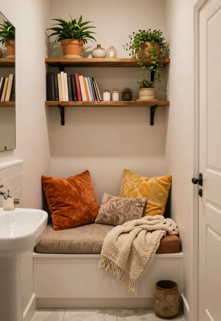12 Boho Bathroom Ideas with Warm Texture and Personality 7. Cozy Nooks and Seating 0