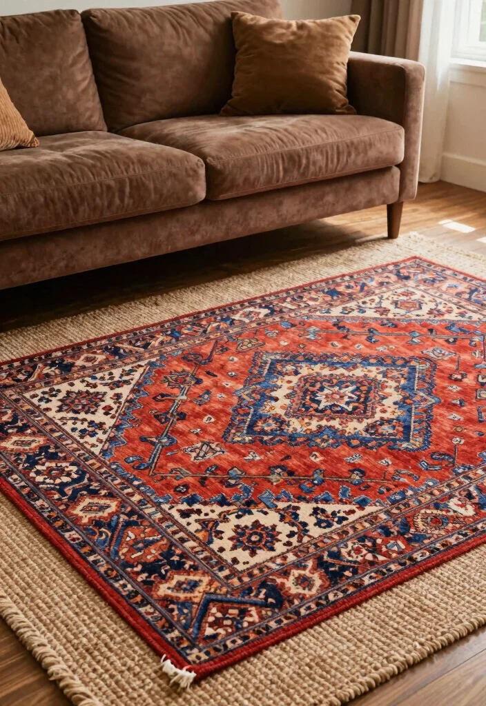 12 Boho Brown Couch Living Room Ideas with Warm Texture 5 12 Boho Brown Couch Living Room Ideas with Warm Texture 5. Layered Rugs 0