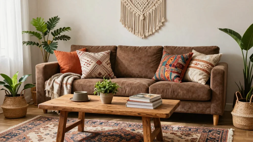 12 Boho Brown Couch Living Room Ideas with Warm Texture