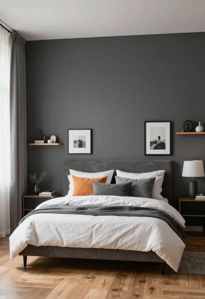 12 Dark Grey Bedroom Ideas for a Modern Cozy Mood 1. Bold Dark Grey Accent Wall 0
