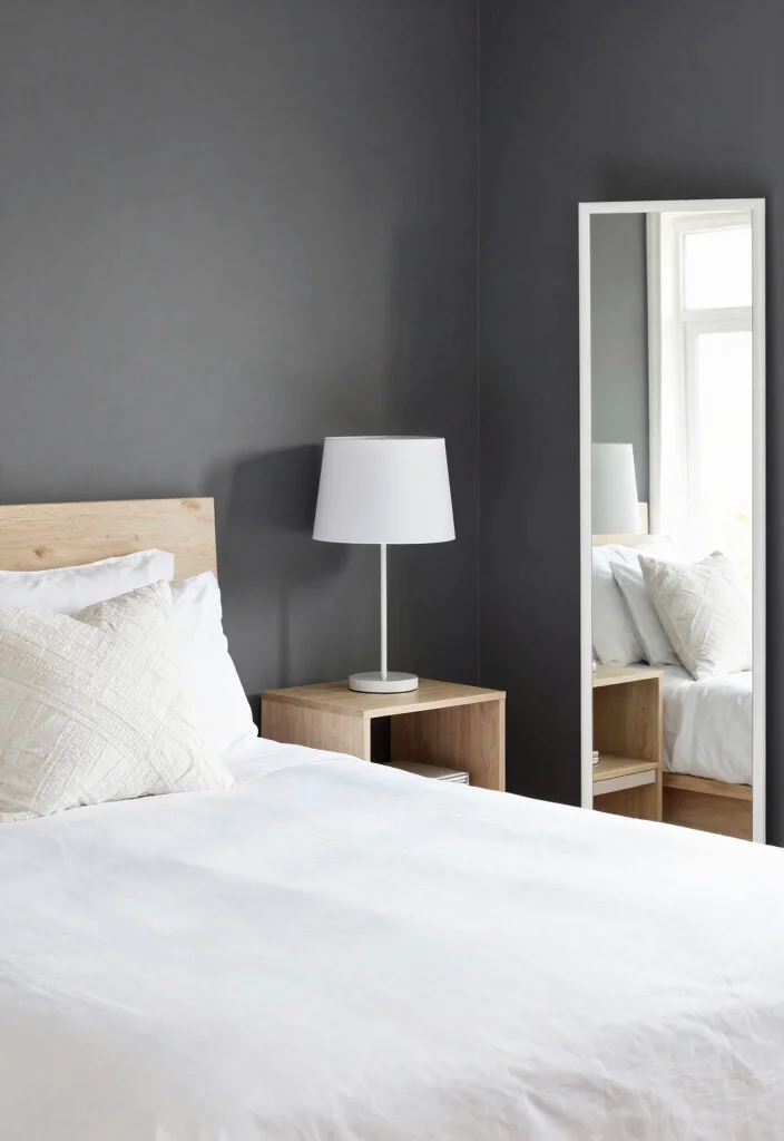 12 Dark Grey Bedroom Ideas for a Modern Cozy Mood 3. Contrast with White and Light Colors 0
