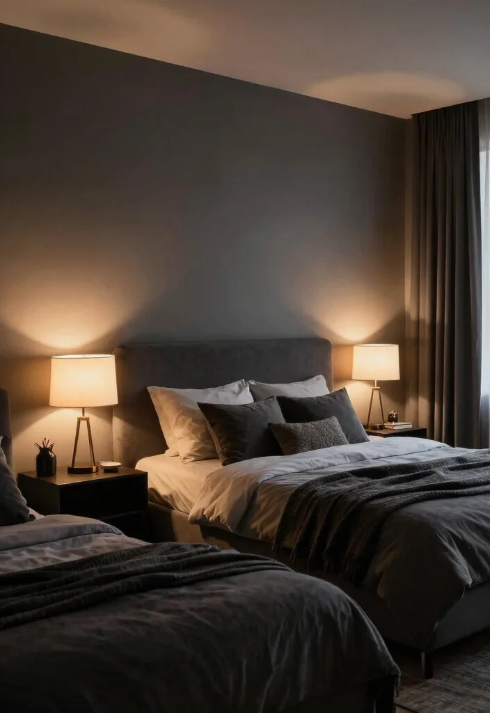 12 Dark Grey Bedroom Ideas for a Modern Cozy Mood 6. Layered Lighting Solutions 0