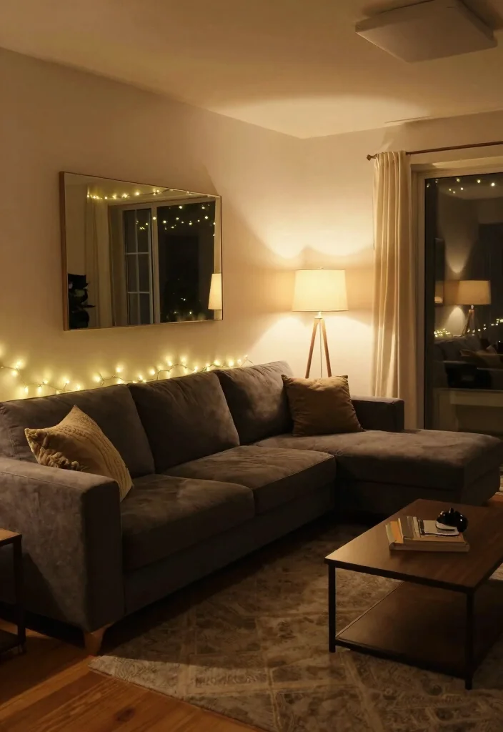 12 Dark Grey Sectional Living Room Ideas with Depth 11. Soft Lighting Strategies 0