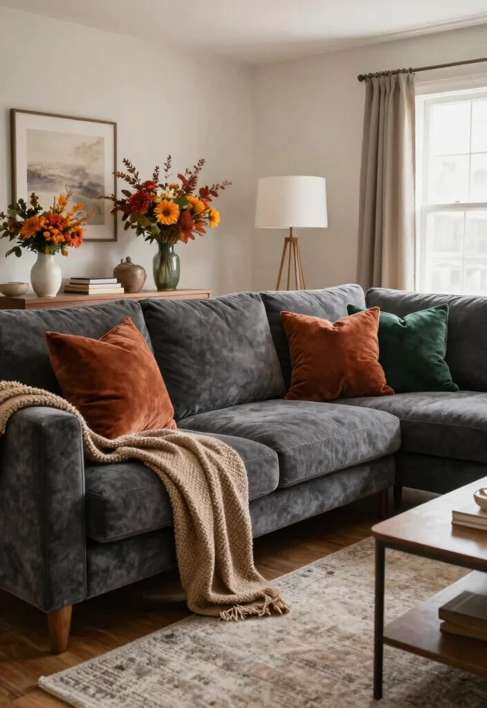 12 Dark Grey Sectional Living Room Ideas with Depth 12. Seasonal Decor Updates 0