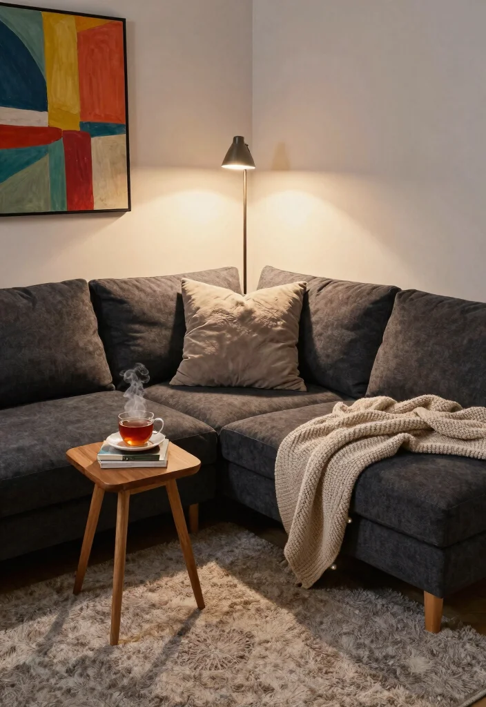 12 Dark Grey Sectional Living Room Ideas with Depth 2. Cozy Corner Nook 0